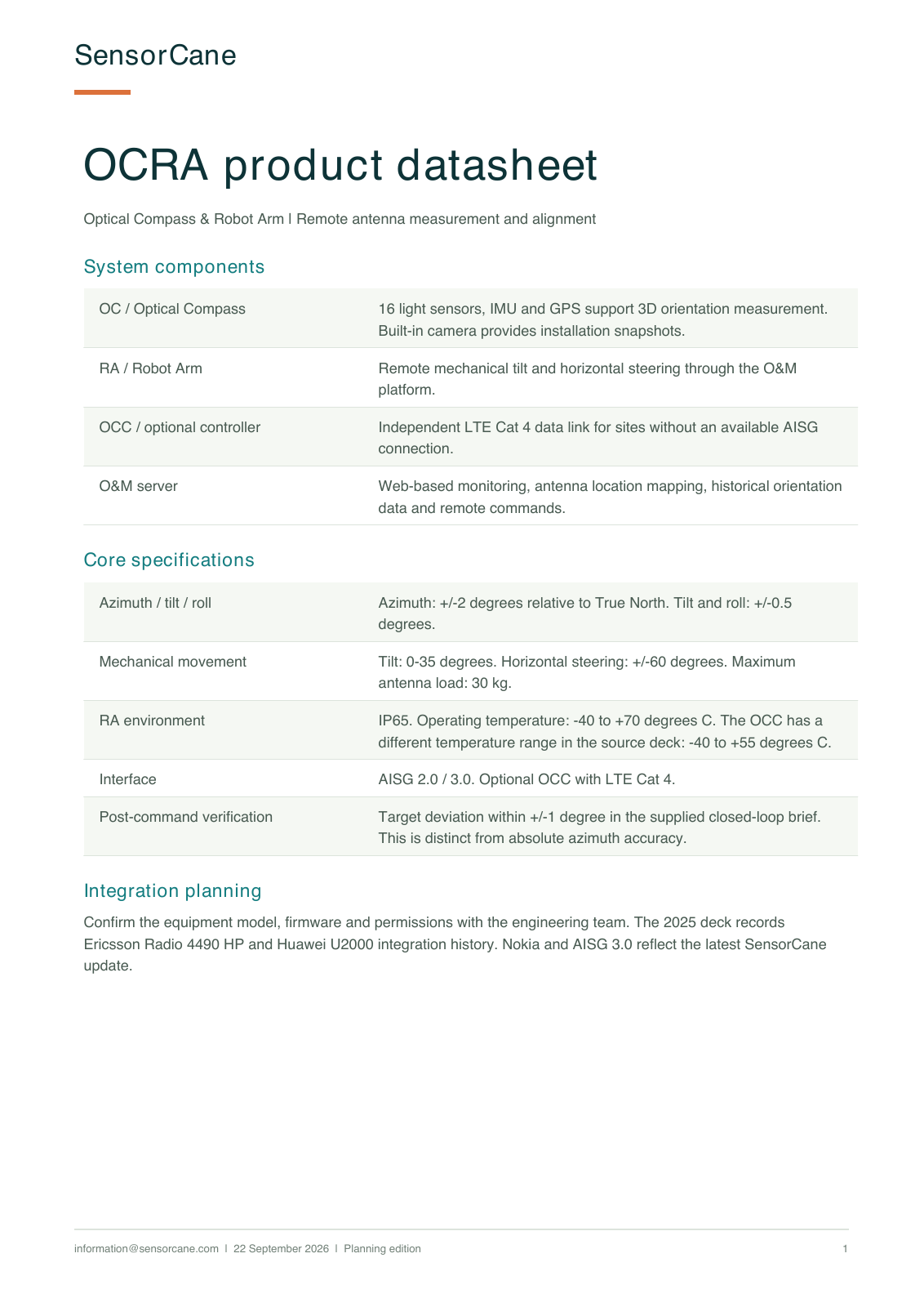 OCRA Product Datasheet preview